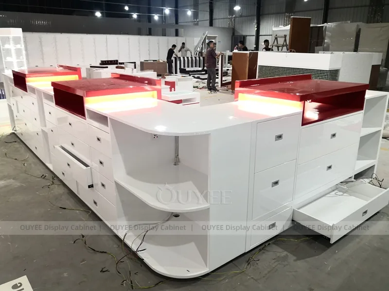 Wood Tone And Red Phone Store Display Fixture - Image 8