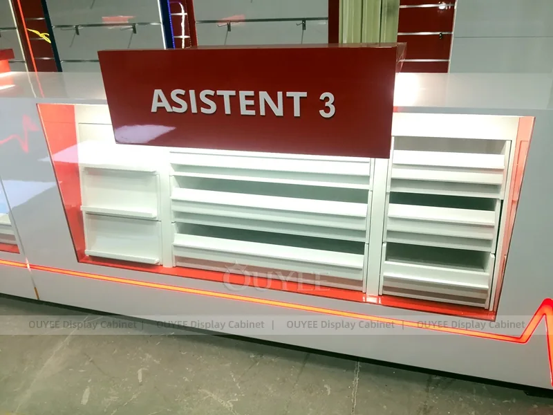 Wood Tone And Red Phone Store Display Fixture - Image 9