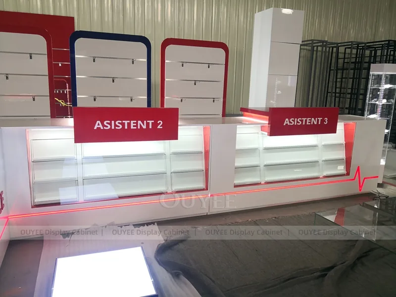 Wood Tone And Red Phone Store Display Fixture - Image 12