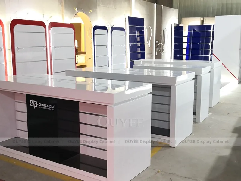 Wood Tone And Red Phone Store Display Fixture - Image 4