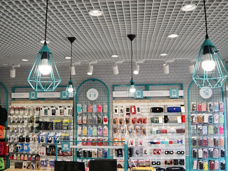Wood Tone And Teal Glass Phone Display Fixture - الصورة 6