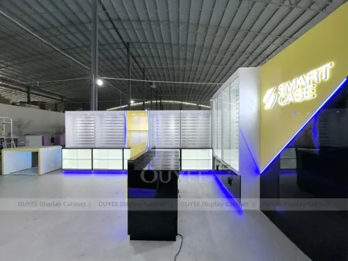 Wood Tone And Yellow LED Phone Display Fixture