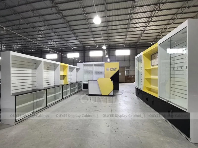 Wood Tone And Yellow Phone Store Display Fixture - Image 3