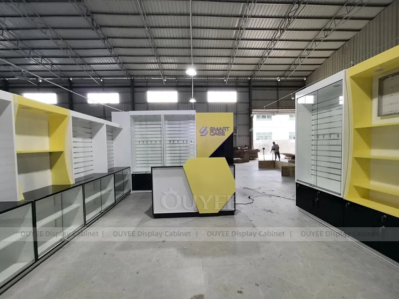 Wood Tone And Yellow Phone Store Display Fixture - Image 4