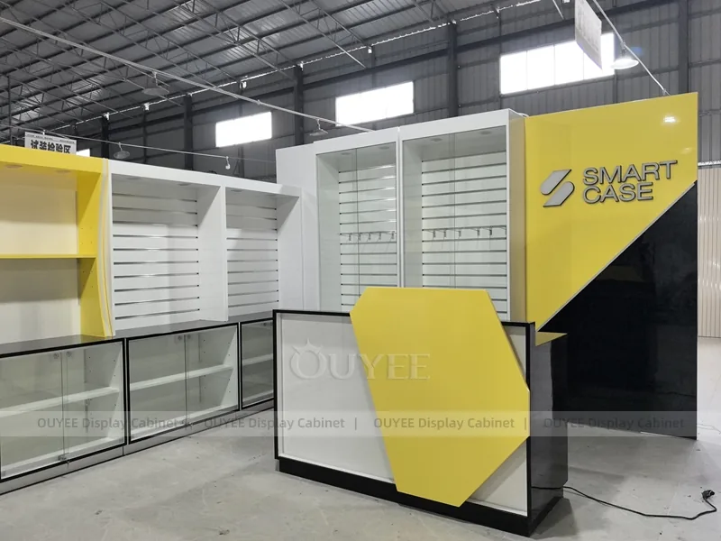 Wood Tone And Yellow Phone Store Display Fixture - Image 6