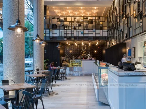 Black Wood Minimal Cafe Counter Fixture with Feature Retail Shelving 01