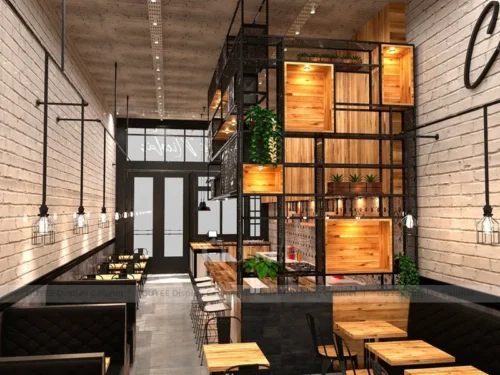 Black Wood Warm Cafe Counter Fixture with Back Bar And Front Counter 01