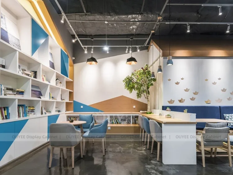 Blue Accent Wood Contemporary Cafe Service Counter with Under Counter ...