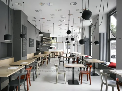 Gold Wood Clean Line Cafe Service Counter with Glass Display Front 01