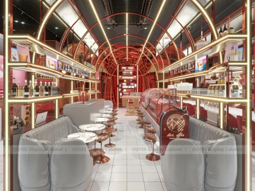 Gold Wood Contemporary Coffee Kiosk with Open Customer Queue 01