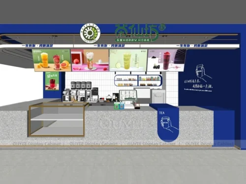 Gold Wood Fresh Coffee Kiosk with Storage Back Bar 01