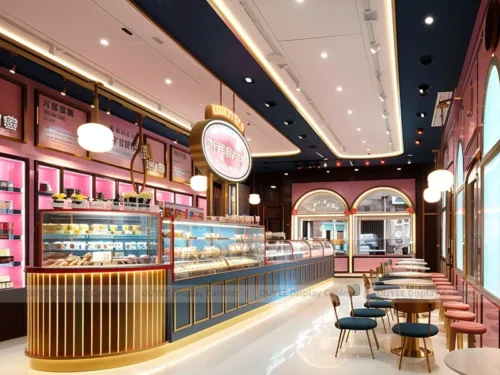 Gold Wood Modern Coffee Kiosk with Takeaway Ordering Zone 01