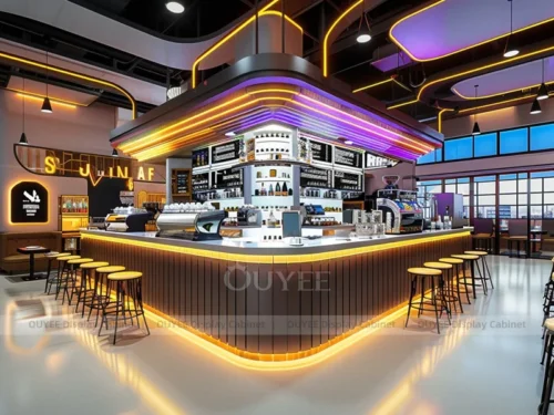 Gold Wood Urban Coffee Kiosk with Compact Pickup Bar for Espresso Bar 01