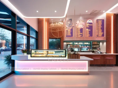 Orange Wood Clean Line Coffee Kiosk with Front Cash Wrap for Cafe Remodel 01