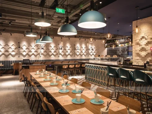 Orange Wood Compact Cafe Counter Fixture with Feature Retail Shelving 01