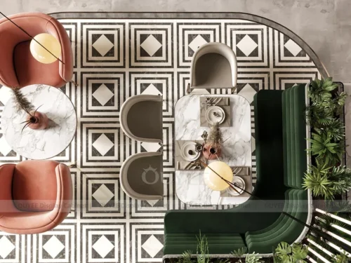 Orange Wood Contemporary Cafe Counter Fixture with Coffee Bean Display Wall 01