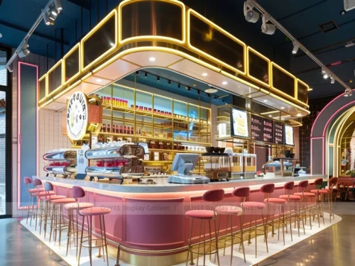 Orange Wood Contemporary Coffee Kiosk with Mall Beverage Stand for Small Cafe Interior 01
