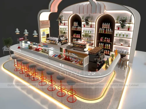 Orange Wood Modern Coffee Kiosk with Front Cash Wrap for Bakery Cafe 01