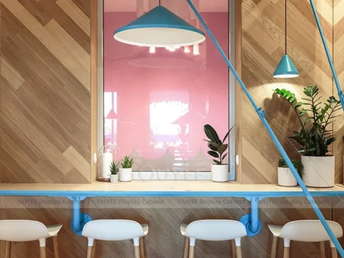 Orange Wood Premium Cafe Counter Fixture with Open Service Flow 01