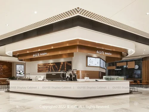 White Wood Clean Line Cafe Counter Fixture with Pendant Light Interior 01