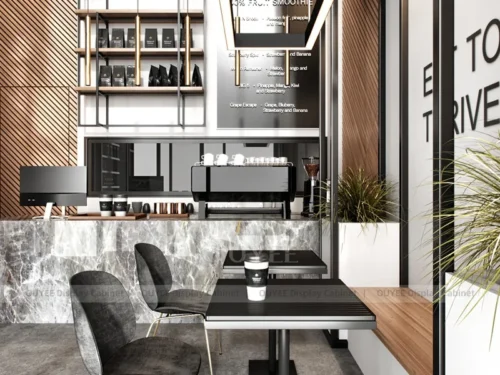 White Wood Contemporary Cafe Service Fixture with Barista Work Zone 01